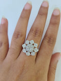 Real 14k Diamond Flower Ladies Ring Yellow Gold Women Engagement Wedding