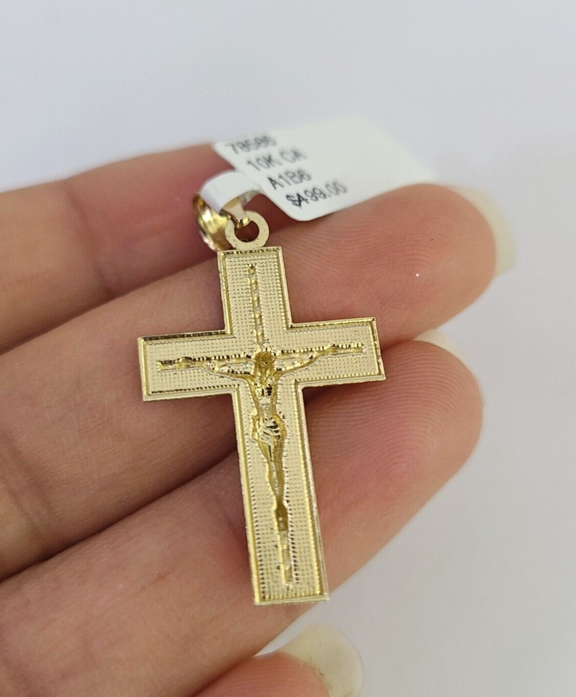 10k Solid Gold Cuban Curb Chain Jesus Cross Pendant 2mm 18"-24" SET Necklace