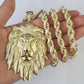 Real 10k Rope Chain Lion Head Charm Set 8mm 20"-30" Inch Necklace Yellow Gold