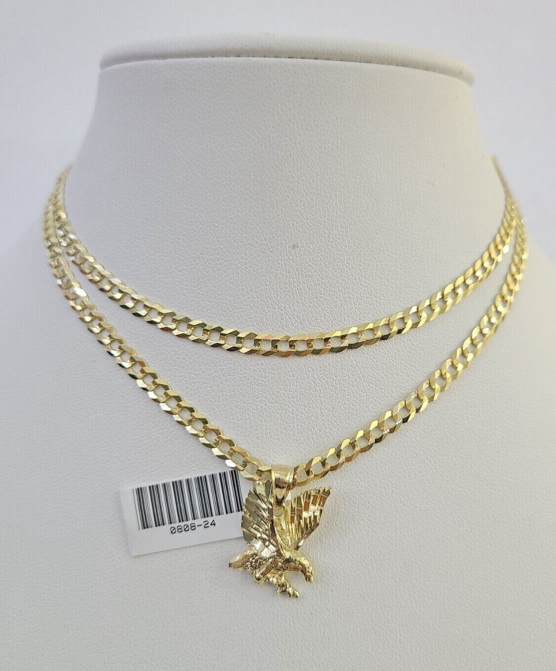 10k Gold Cuban Curb Chain Eagle Charm Solid 4mm 18"-28" SET Necklace Pendant