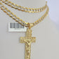 10k Solid Gold Cuban Curb Chain Jesus Cross Pendant 6mm 20"-30" SET Necklace