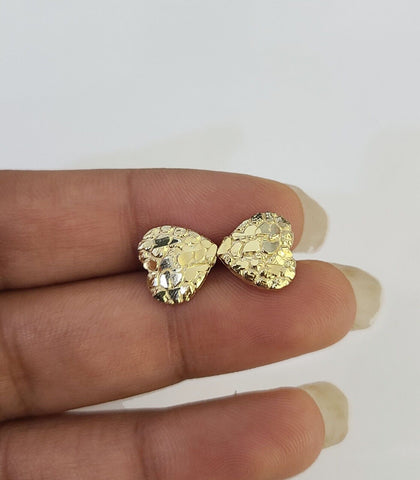 10k Gold Nugget Heart Earrings With Push Back Real 10kt Gold Studs Unisex