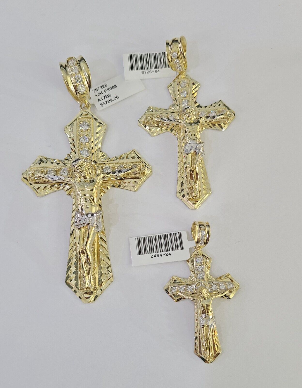 10k Jesus Cross Charm Pendant Yellow Gold Men Women 4" 3" 2"