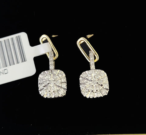 10k Diamond Cushion Earrings Ladies Drop Yellow gold Real Screw-Back studs