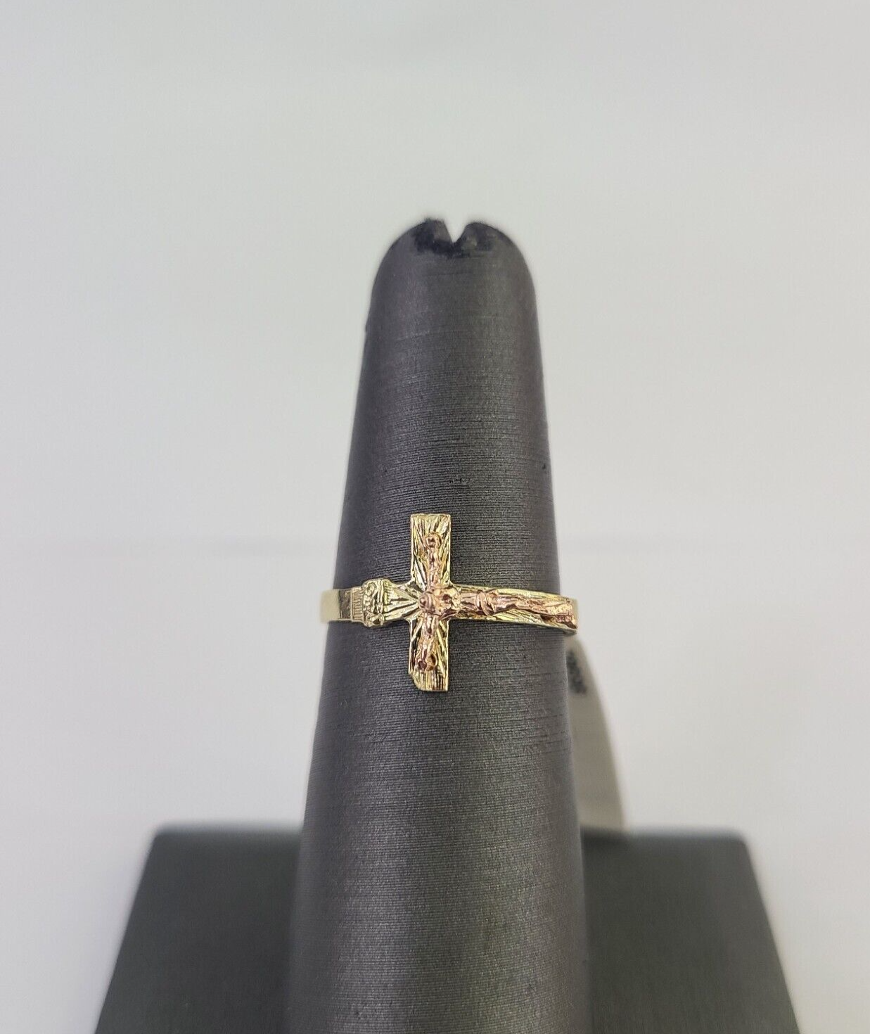 Real 10k Jesus Cross Ring Band Wedding Engagement Casual Women Yellow Gold