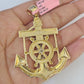 14k Figaro Chain Jesus Anchor Charm Pendant Gold 7mm 20-30 inch SET Necklace