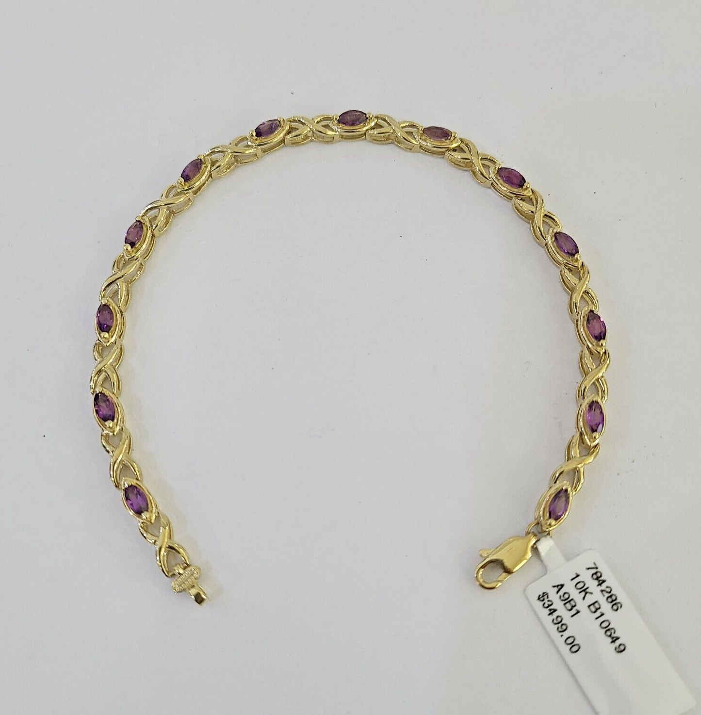 Real 10K Yellow Gold Purple Tennis Bracelet 4mm 7.5 Inches 10kt Gold