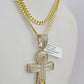 10k Miami Cuban Chain Diamond Jesus Cross Charm Set 4mm 18"-28" Necklace Gold