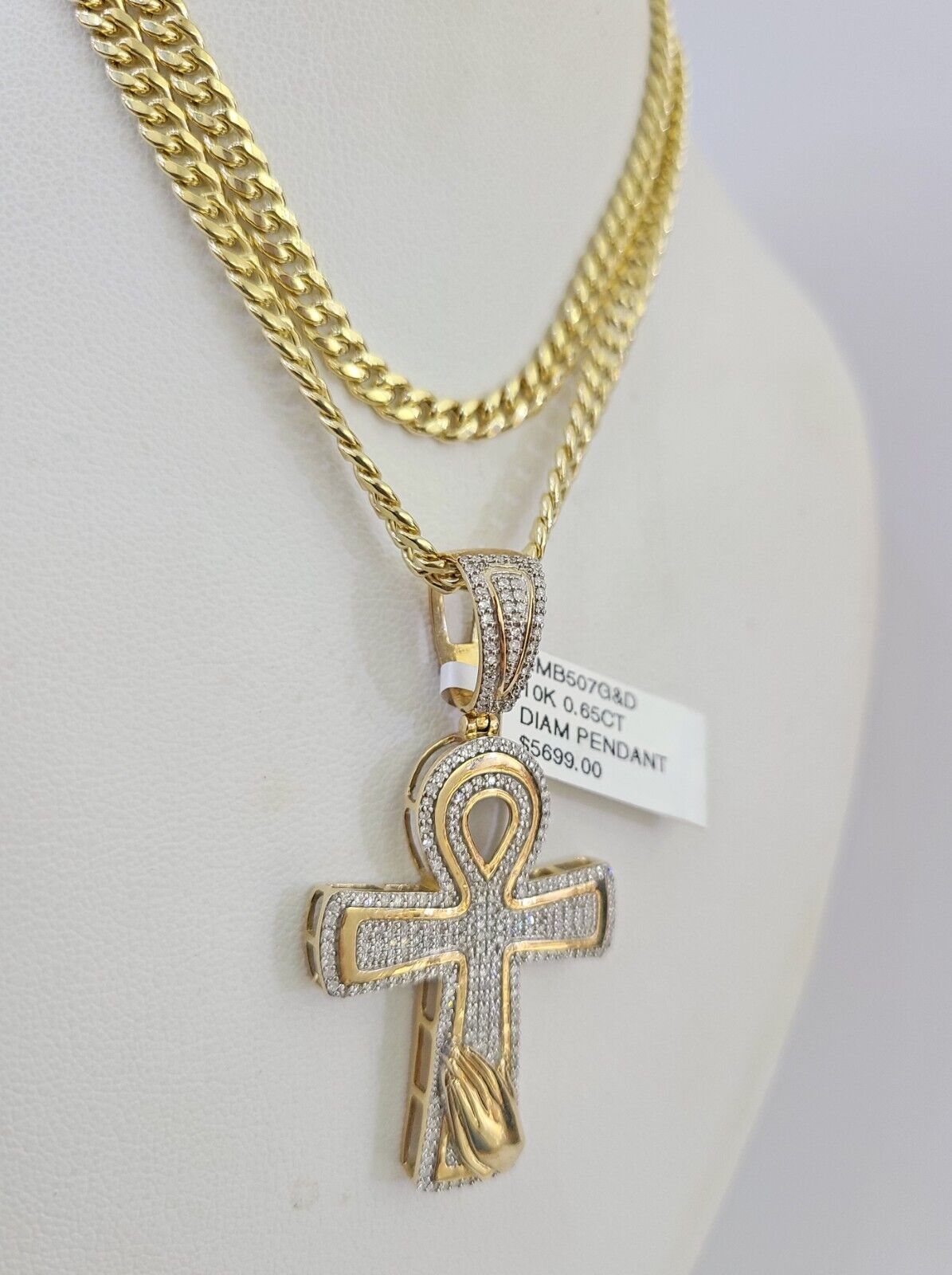 10k Miami Cuban Chain Diamond Jesus Cross Charm Set 4mm 18"-28" Necklace Gold