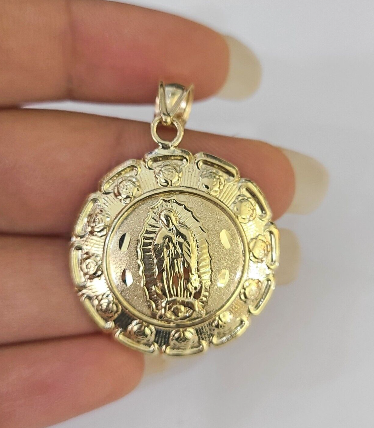 Real 10K Jesus Virgin Mary Pendent Charm 10kt yellow Gold Guadalupe