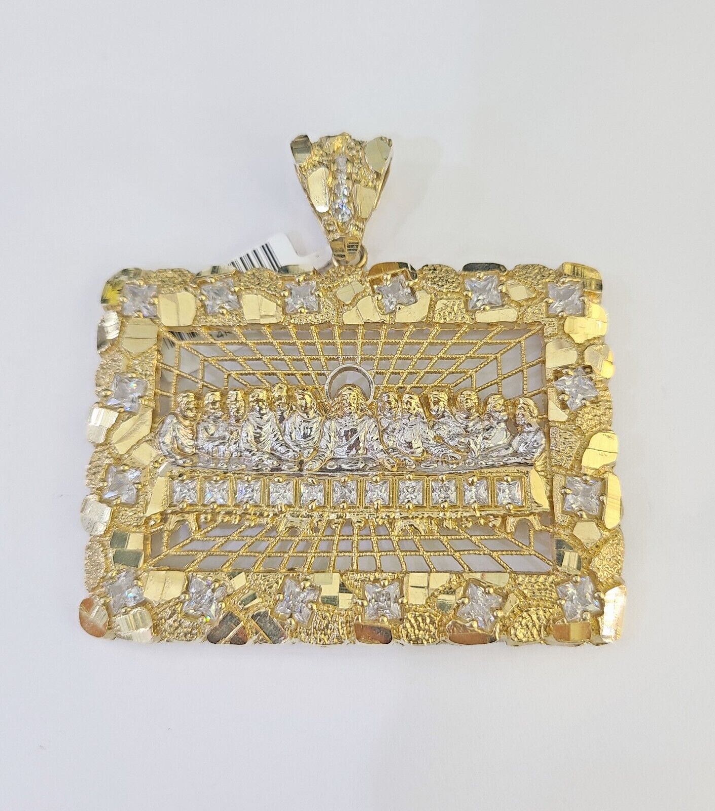 Real 10k Last Supper Pendant Charm Yellow Gold Mens Nugget 2.5" Diamond Cut