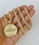 Real 10k Gold Rope Chain Last Supper Nugget Pendant Set 4mm 18"-28"