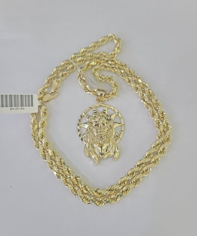 10k Jesus Christ Pendant Rope Chain 5mm 18"-26" SET Necklace Charm