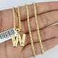 10k Gold Initial W Charm Rope Chain 16"-26" 2.5mm SET Necklace Alphabet Pendant