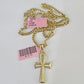 Real 14k Solid Chain Cross Charm Set Miami Cuban Link 3mm Necklace Pendant Gold