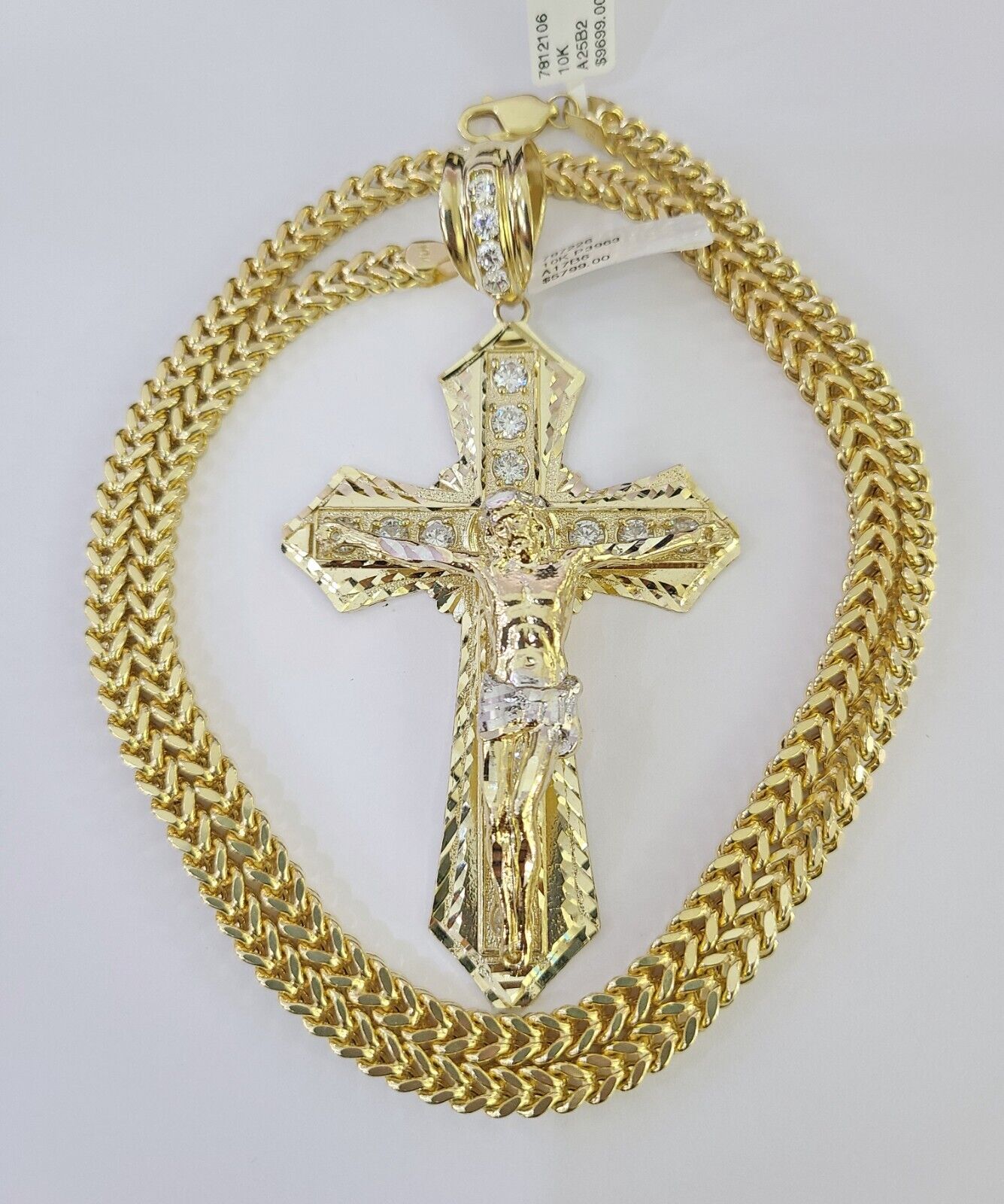 10K Franco Chain Jesus Cross Pendant Charm Necklace 20"-26" 5mm Gold Yellow SET