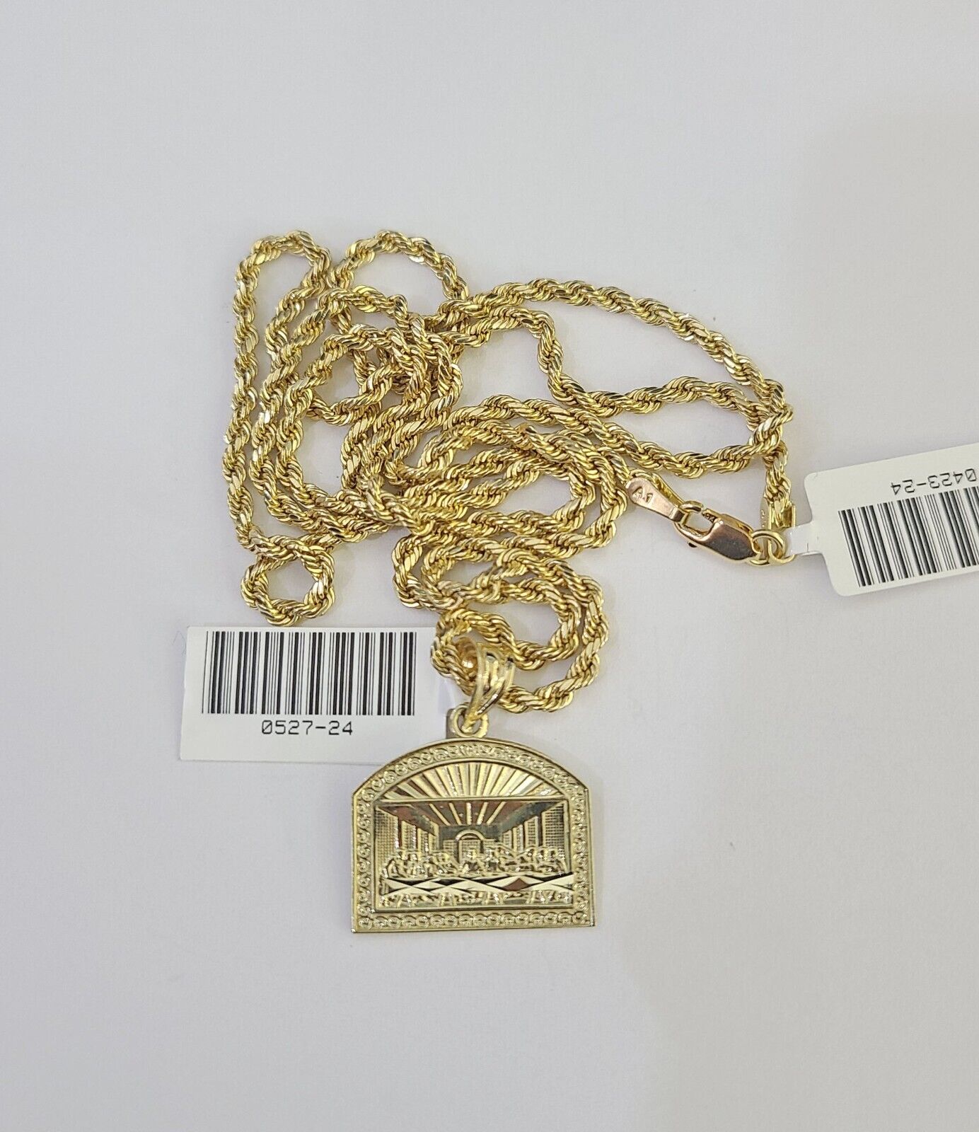 10k 2.5mm Rope Chain Last Supper Pendant 18"-30" Yellow Gold Set Charm Necklace