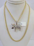 10k Miami Cuban Chain Goat Money Charm Diamond Set 4.5mm 20"-28" Necklace Gold