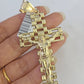 Real 10K Jesus Cross Pendant 3" Yellow Gold Charm Genuine 10kt