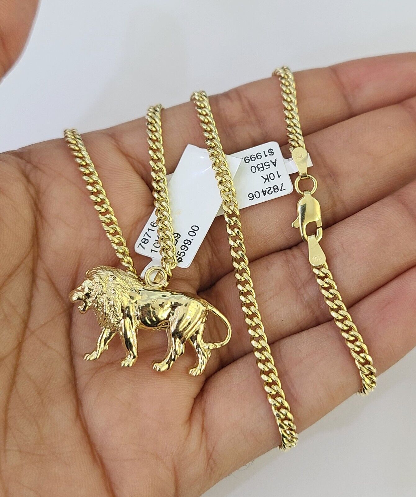 10K Gold Miami Cuban Chain Roaring Lion 18"-28" 3mm REAL Pendant Necklace SET