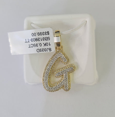 10k Yellow Gold Diamond G Charm Pendant Initial Alphabet Letter Real Genuine