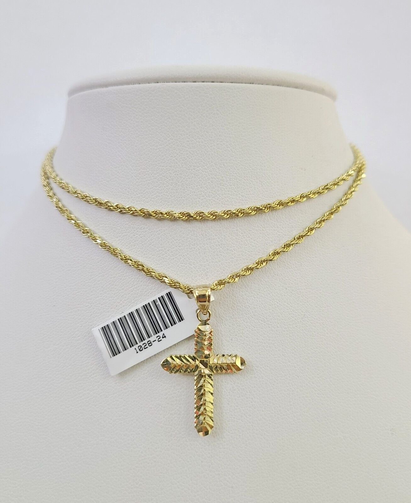 10k Solid Rope Chain 2mm Jesus Cross Pendant Charm Necklace SET 18-24 in