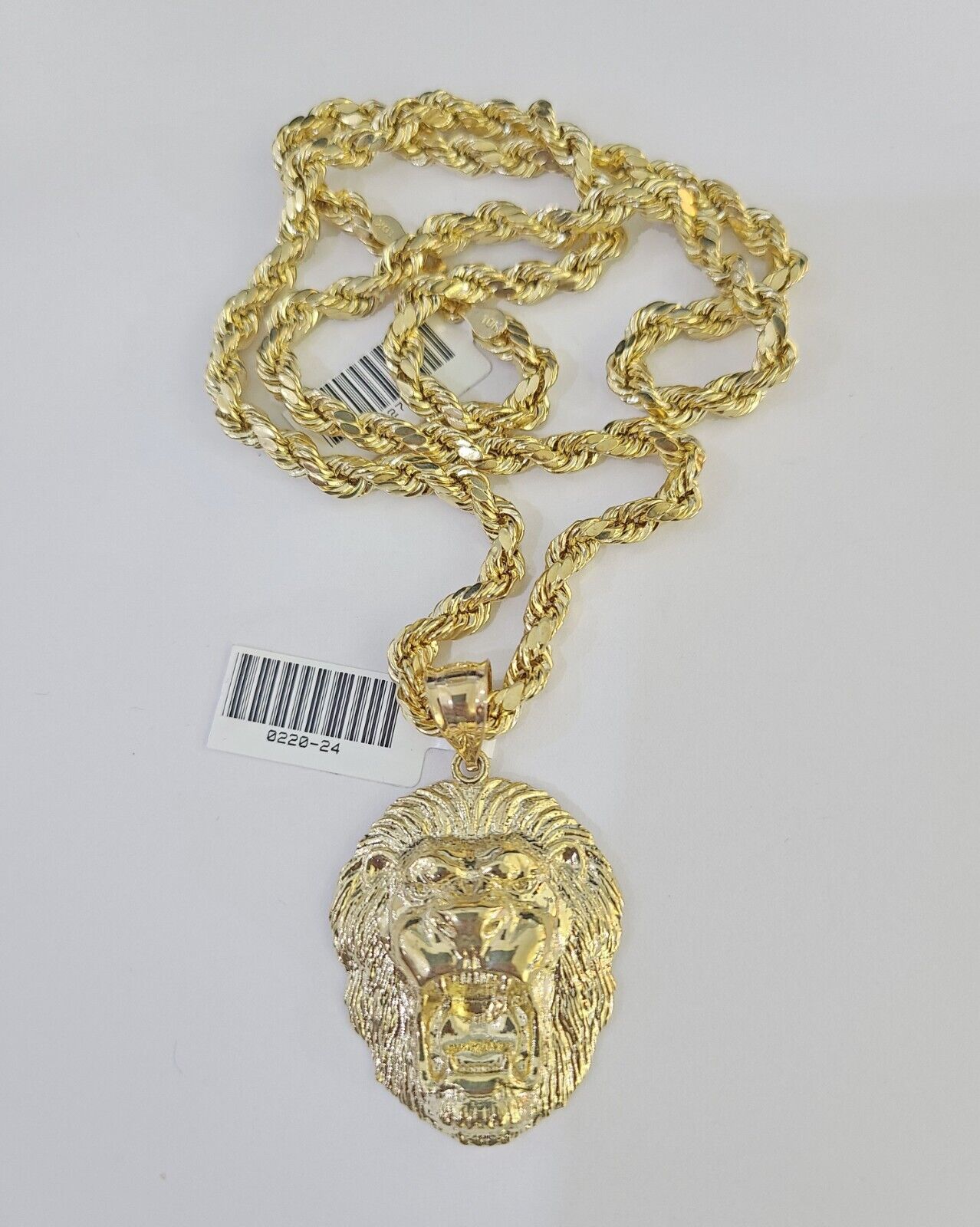 Real 10k Rope Chain Lion Charm Set 5mm 20"-30" Inch Necklace Yellow Gold