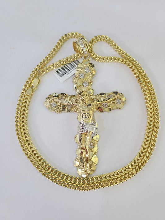 10K Franco Chain Jesus Crucifix Cross Pendant Charm Necklace 20"-28" 4mm Gold