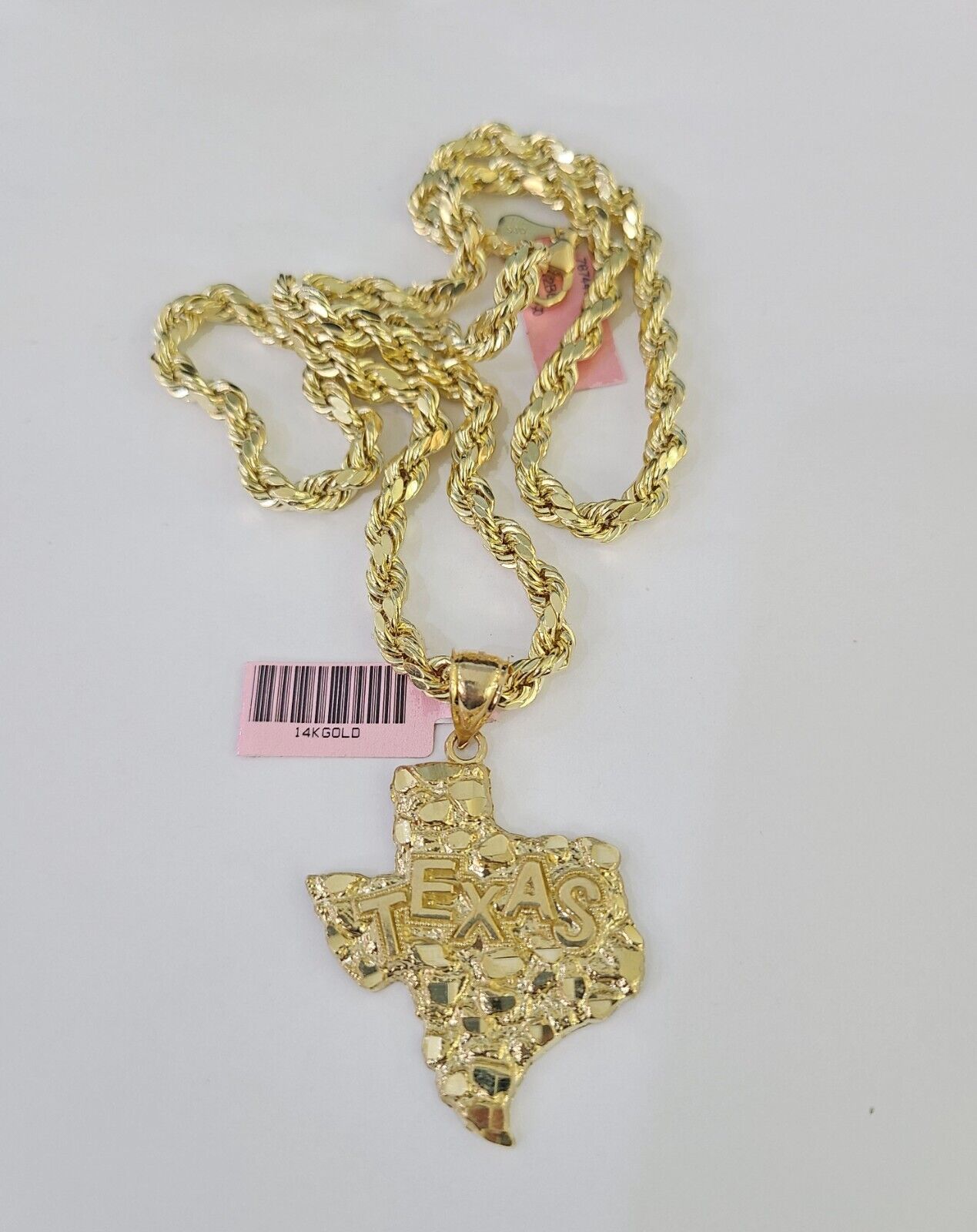 Real 14k Rope Chain Texas Map Charm Set 6mm 18"-26" Necklace Yellow Gold