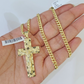 10k Yellow Gold Chain Cross Charm Set Miami Cuban Link Necklace Pendant DISCOUNT