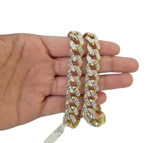 Real 10k Gold 14mm Royal Monaco Chain 23 Inch 9Inch Bracelet Set Diamond Cut