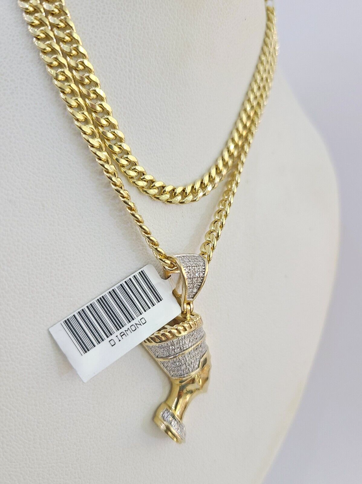 10k Miami Cuban Chain Diamond Egypt Queen Charm Set 4mm 18"-28" Necklace Gold