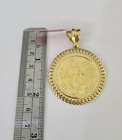 14k Figaro Chain Centenario Bezel Charm Pendant Gold 7mm 20-30 inch SET Necklace