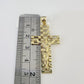 10k Gold Chain Cross Charm Solid Cuban Curb Link 5mm 18"-28" Inch DiamondCut SET