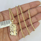 10k 2.5mm Rope Chain Jesus Head Pendant 18"-30" Yellow Gold Set Charm Necklace