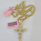 Real 14k Chain Cross Charm Set Miami Cuban Link 4mm Necklace Pendant Yellow Gold