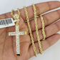 10k Solid Rope Chain 3mm Jesus Cross Pendant Charm Necklace SET 18-26 in