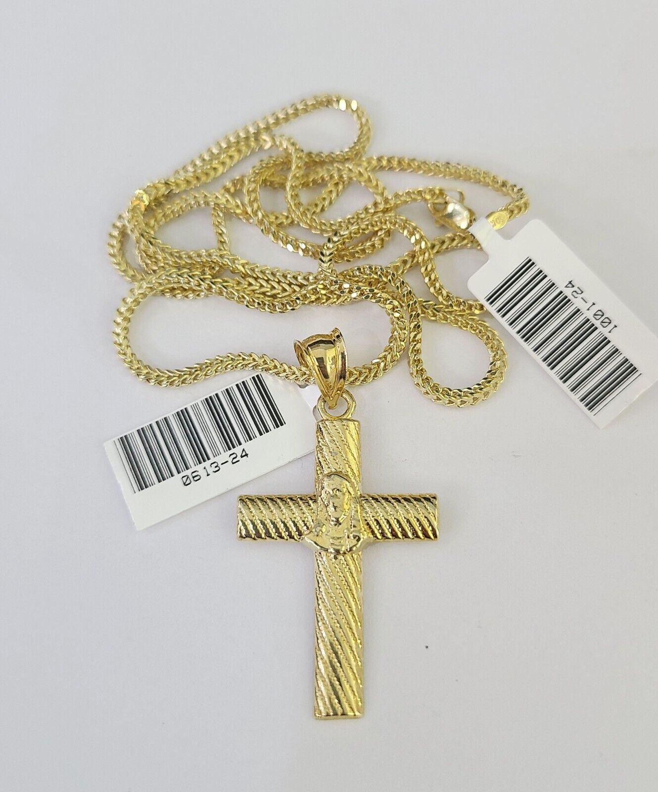 10K Franco Chain Jesus Cross Pendant Charm Necklace 16"-24" 2mm Gold SET Yellow