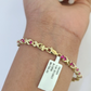 Real 10K Yellow Gold Pink Tennis Bracelet 4mm 7.5 Inches 10kt Gold