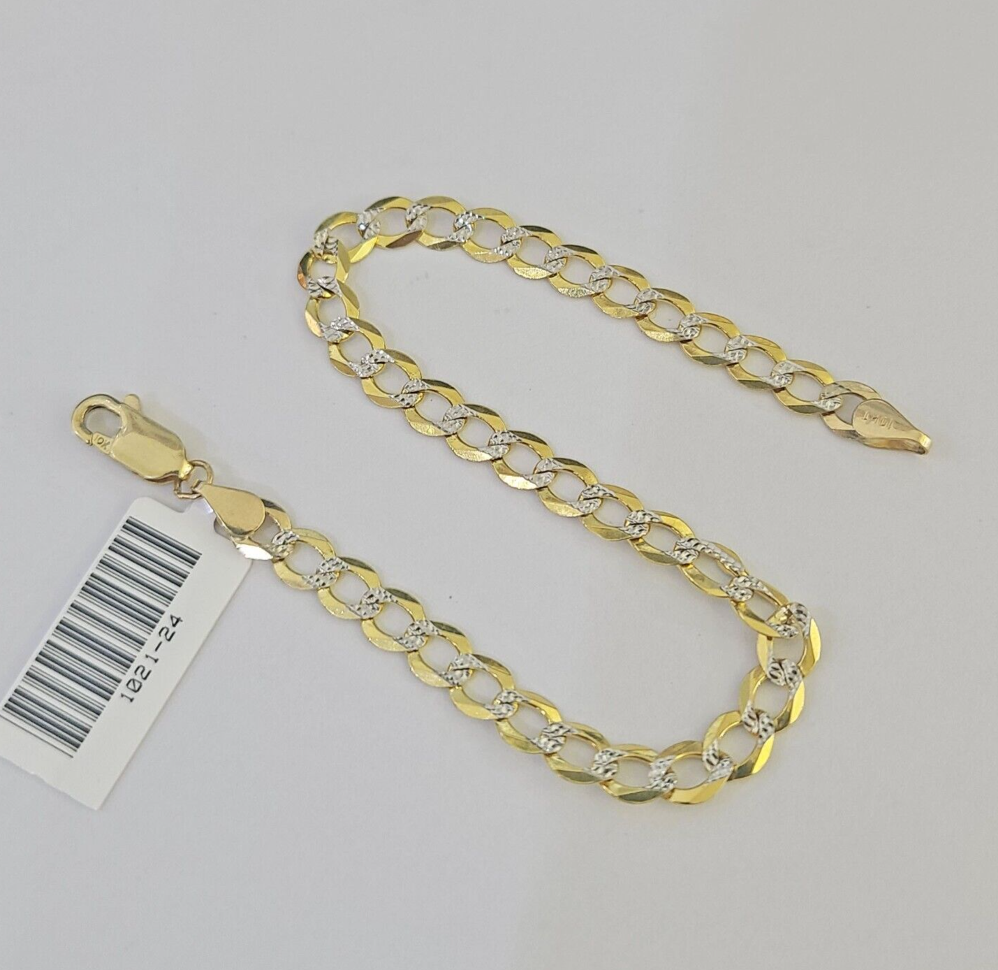 Real 10K Solid Cuban Curb Link Bracelet Yellow Gold Diamond Cuts 4.5mm 7" Womens