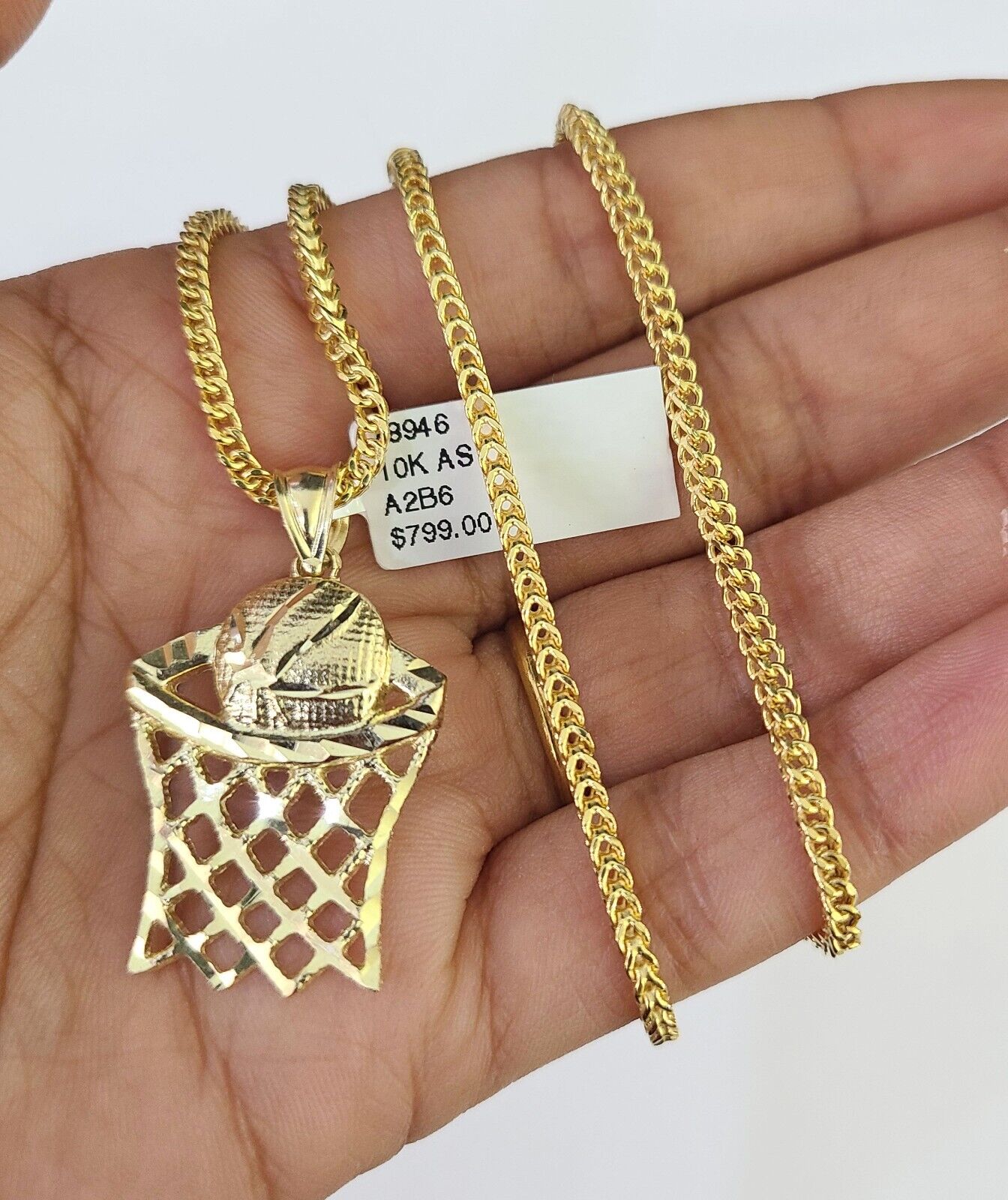 10K Gold Franco Chain Basket Ball Charm Pendant 20-26 inches 2.5mm REAL Yellow