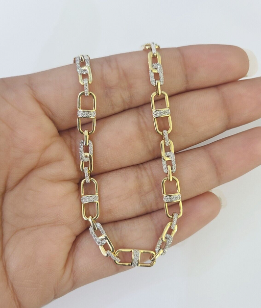 10K Yellow Gold Diamond Bracelet Women Ladies 7" REAL Genuine Gold