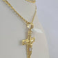 10k Gold Chain Cross Charm Solid Cuban Curb Link 5mm 18"-28" Inch DiamondCut SET