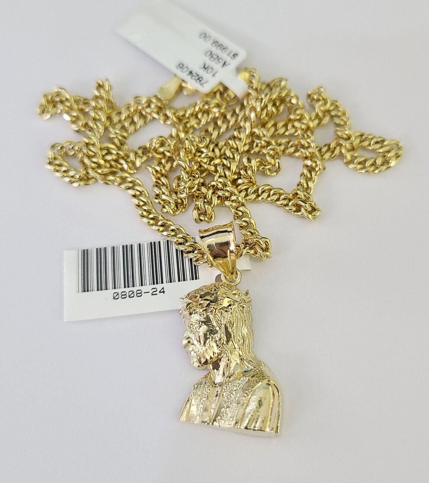 10K Gold Miami Cuban Chain Jesus Head Charm 18"-28" 3mm REAL Pendant Necklace