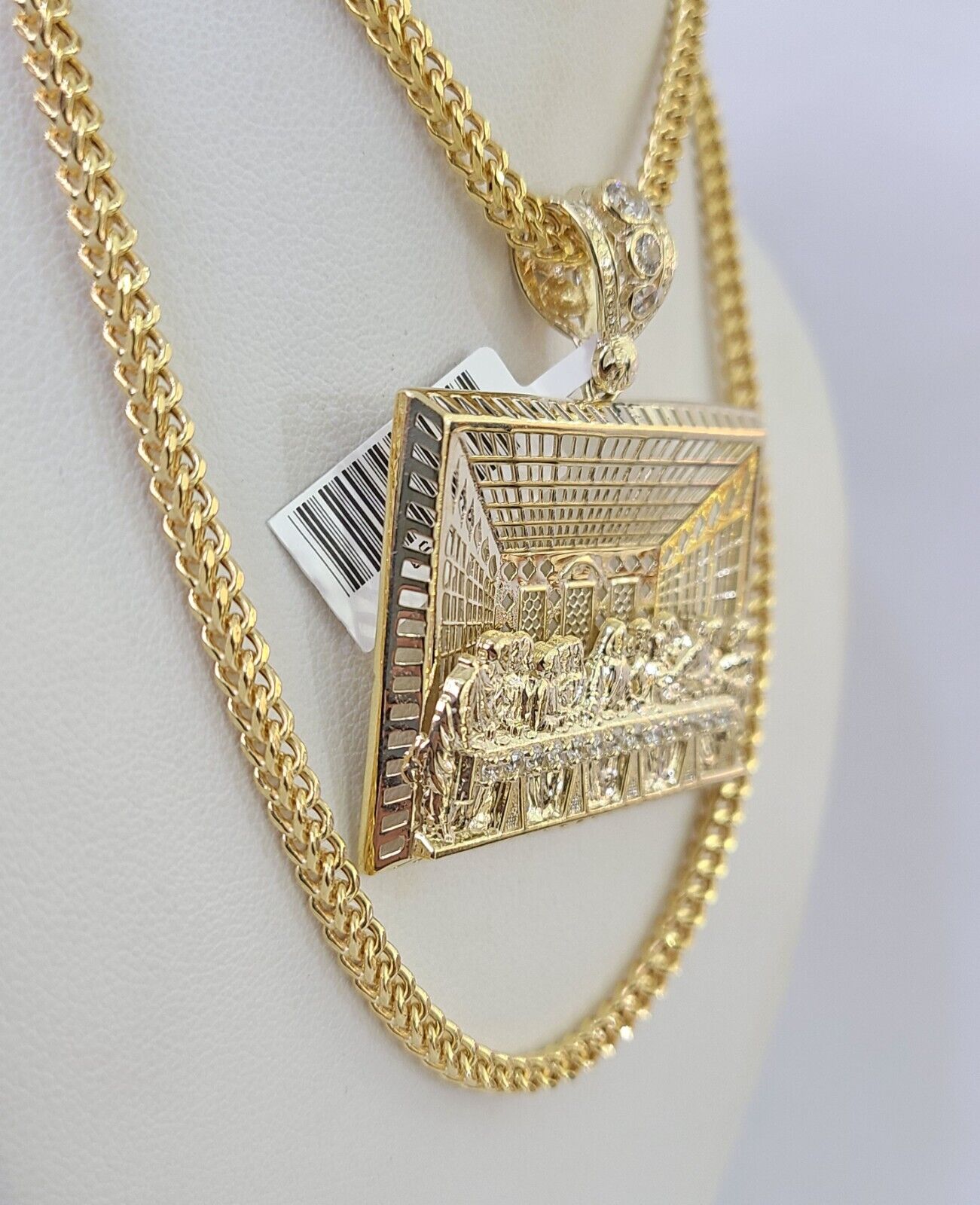 10K Franco Chain Last Supper Pendant Charm Necklace 20"-26" 3mm Gold Yellow