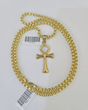 10k Gold Byzantine Necklace Jesus Ankh Cross Charm 18-28 inch 3mm SET Chain