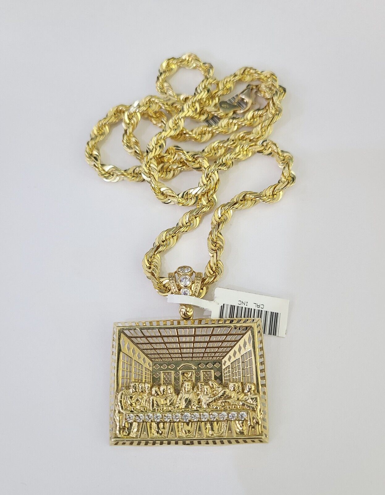 Real 10k Solid Rope Chain Last Supper Charm Set 6mm 20"-30" Inch Necklace Gold