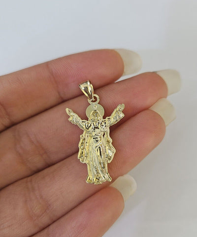 Real 10K Jesus Full Body Pendant Charm Genuine Religious Yellow Gold 1.25"