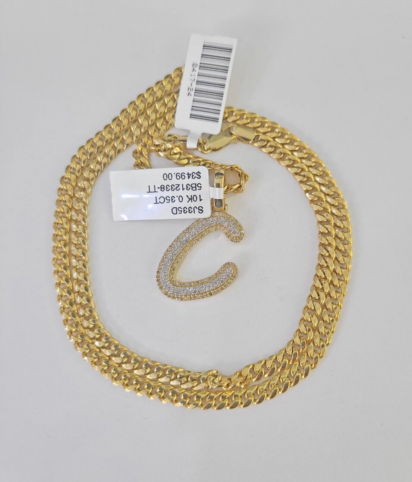 10k Miami Cuban Chain C Diamond Charm Set 4mm 18-26"Yellow Gold Necklace Pendant