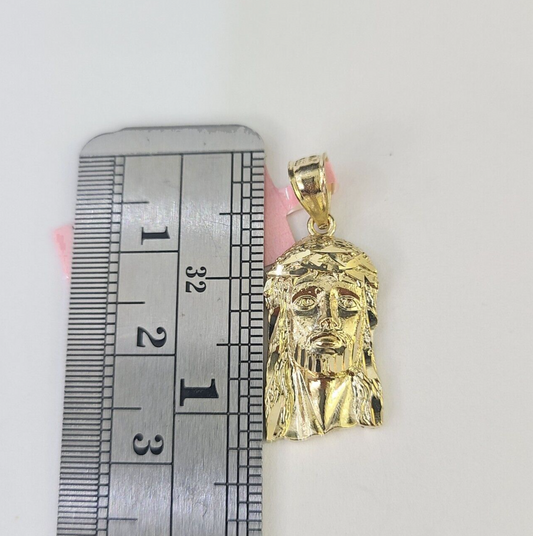 Real 14K Yellow Gold Jesus Head Pendant Charm Genuine 1"